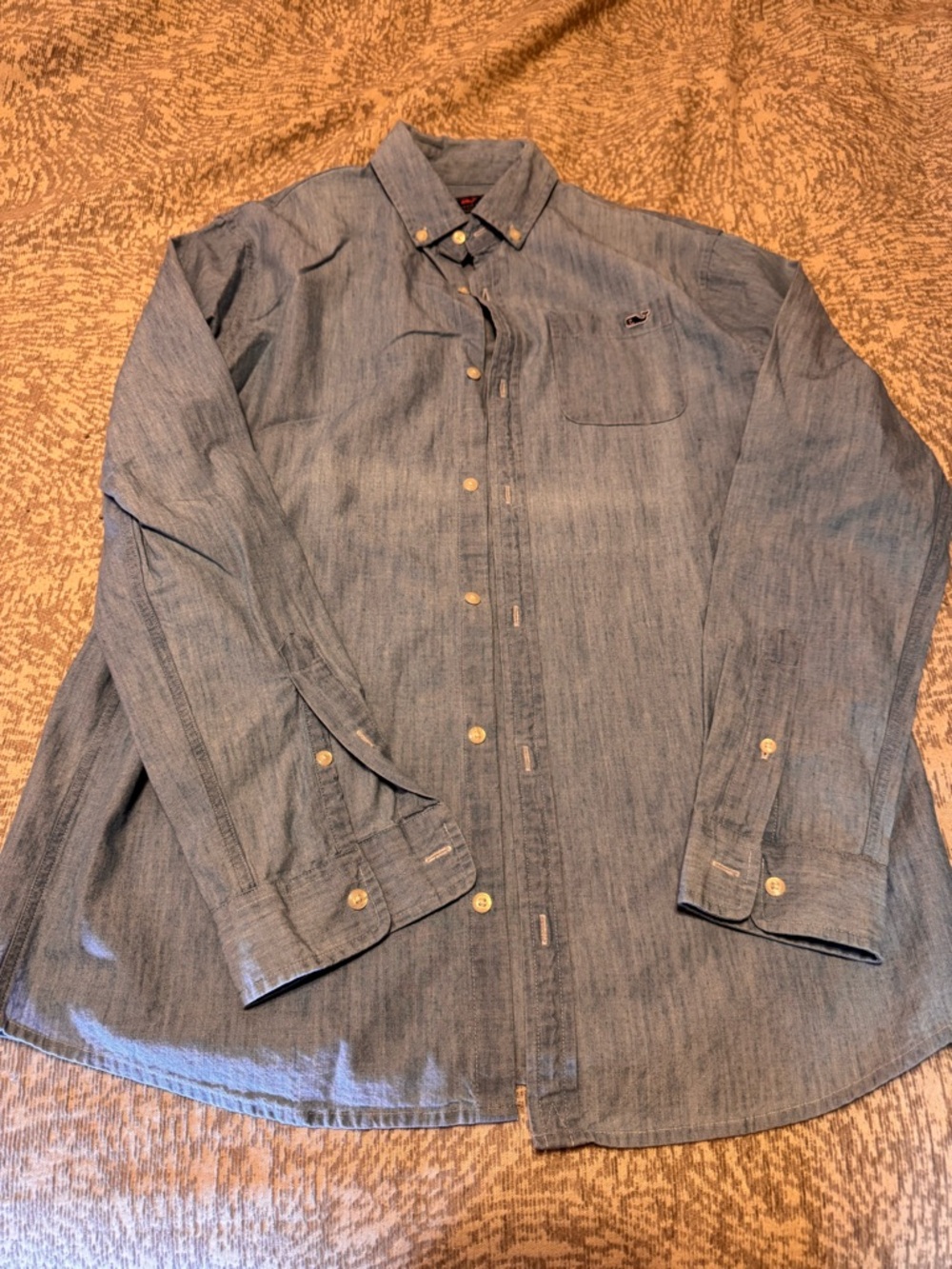 Vineyard Vines Chambray Button-Down Shirt with Whale Logo - Light Blue